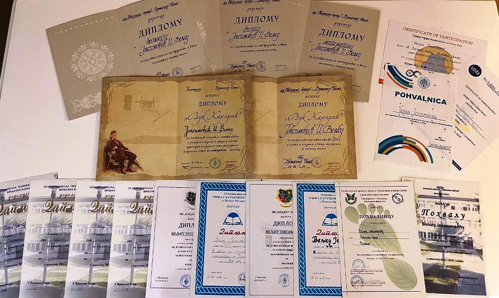 Део диплома и признања стечених током досадашљег школовања